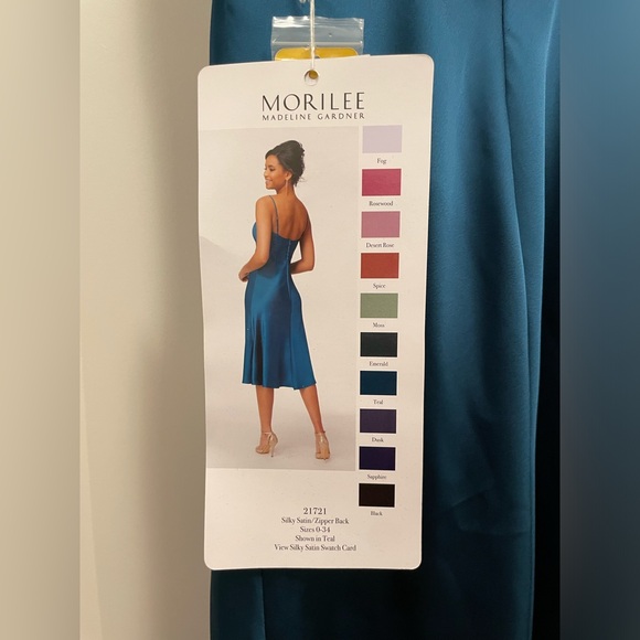 Morilee Style 21721 Midi Silky Satin Bridesmaid Dress - Size 6 - Teal - Picture 8 of 16